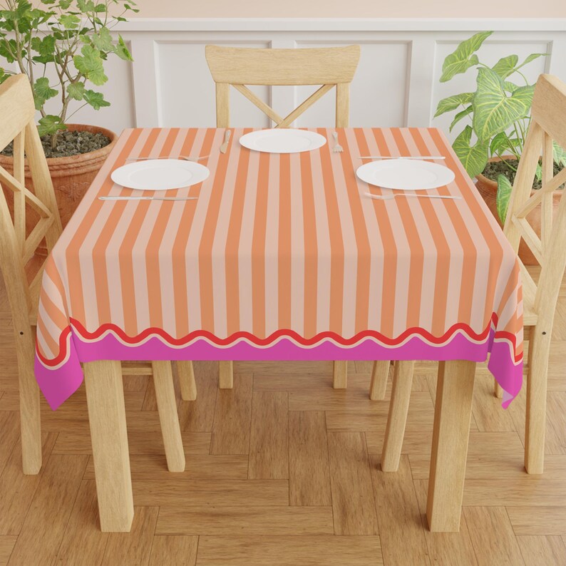 Orange Stripe Pink Waves MAHJONG Tablecloth, Size 55 x 55, Game Night image 4