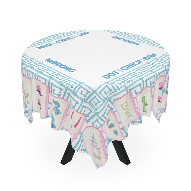 Mantel para noche de juego de Mahjong, regalo para anfitriona, 55 x 55, mantel de azulejos, bambú azul, estilo West Palm Beach, turquesa océano imagen 4