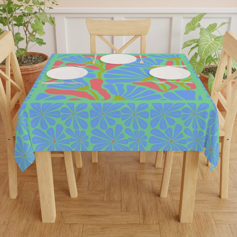 Greenly California Mahjong Tablecloth, Poppies Modern Art, 55x55 inch image 4