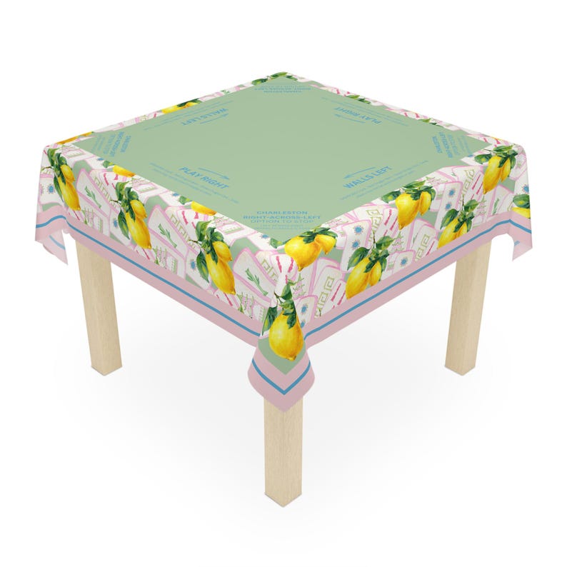 Citrus Lemons Mahjong Tablecloth, Tile Game Hostess Gift 55x55, Charleston Rules, Beginner Friendly afbeelding 3