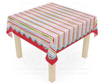 Holly Jolly Stripes MAHJONG Tablecloth, Size 55 x 55, Christmas Holiday