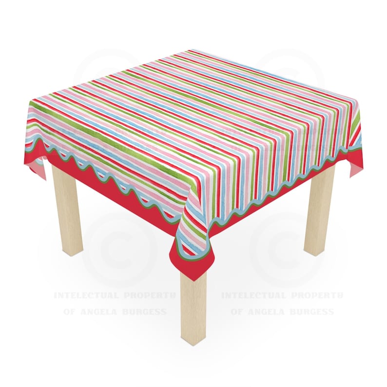 Holly Jolly Stripes MAHJONG Tablecloth, Size 55 x 55, Christmas Holiday image 1