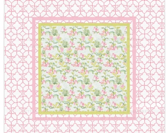 Pink Bamboo Garden MAHJONG Tablecloth, Size 55 x 55, Game Night, Palm Beach Style