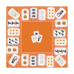 Nappe de table à motifs de mah-jong pour Halloween, 55 x 55 cm, cadeau d'hôtesse, chauve-souris, citrouille, momie, squelette, fantôme, araignée, chapeau de sorcière, carreaux peints à la main