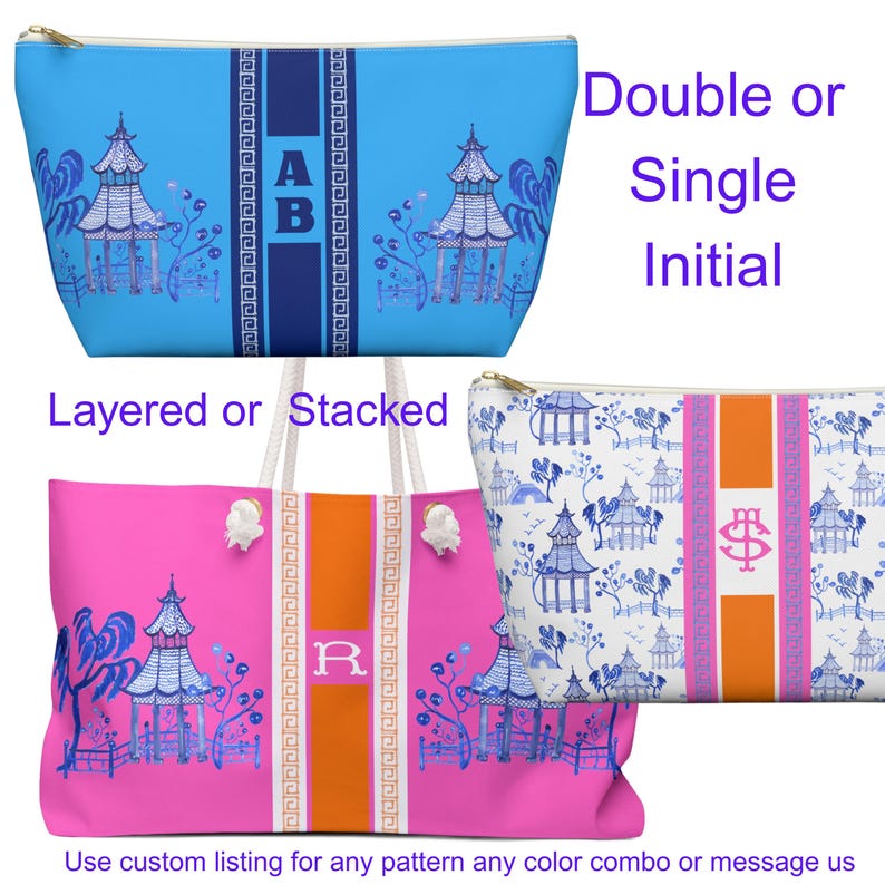 Monogrammed Orange Chinoiserie Mahjong Tote Bag: Personalized Mahjong Gift, Maj Carry-All Travel Duffel image 11