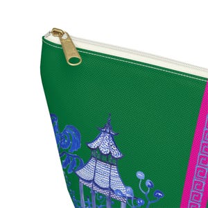 Monogrammed Green Pagoda Mahjong Tile Bag: Chinoiserie Travel Pouch, Small and Large image 6