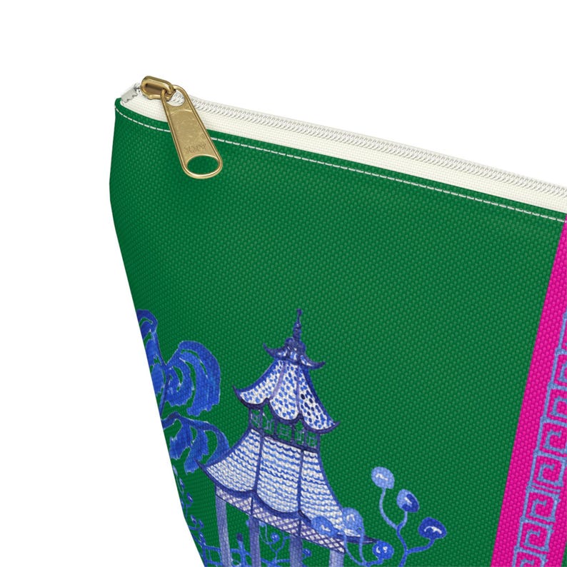 Monogrammed Green Pagoda Mahjong Tile Bag: Chinoiserie Travel Pouch, Small and Large image 6