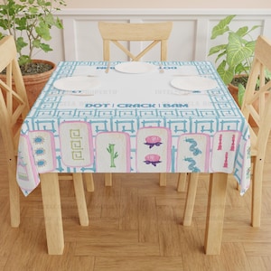Mantel para noche de juego de Mahjong, regalo para anfitriona, 55 x 55, mantel de azulejos, bambú azul, estilo West Palm Beach, turquesa océano imagen 1