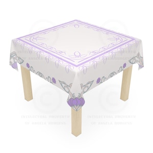 Art Nouveau Lotus Flower Cream MAHJONG Tablecloth, Mahjong, Size 55 x 55 image 2