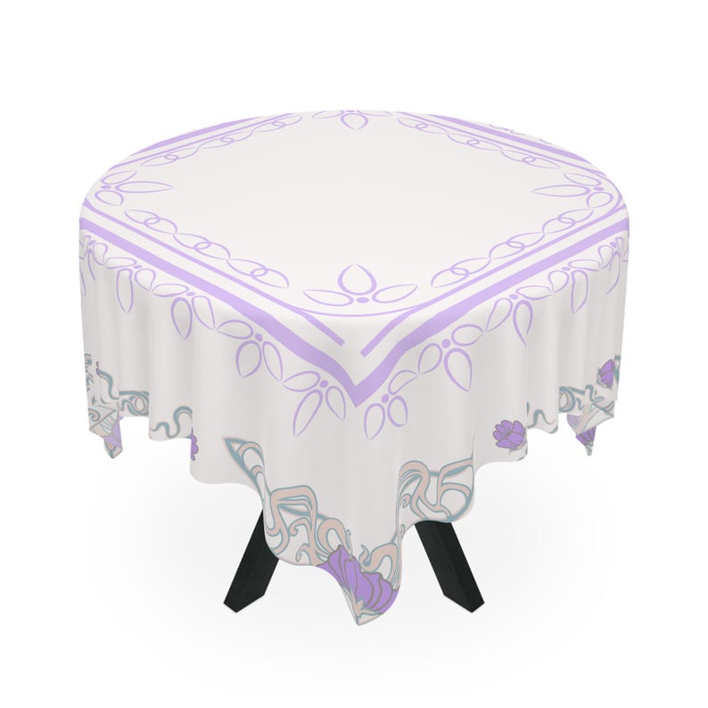 Art Nouveau Lotus Flower Cream MAHJONG Tablecloth, Mahjong, Size 55 x 55 image 4