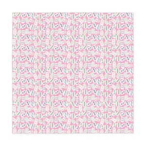 Mahjong Pink Tile Game Night Tablecloth, Hostess Gift, 55x55, and Preppy Table Cover, Mahj Prize, West Palm Beach Style image 2
