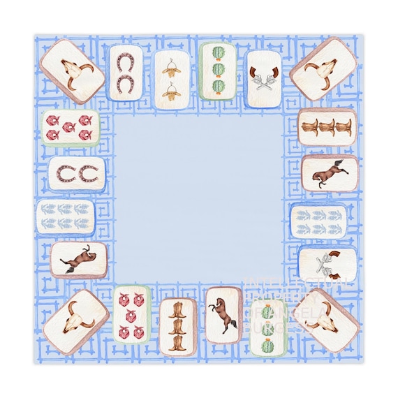 Texas Mahjong Tablecloth, Hostess Gift, 55x55, Horse Guns Bluebonnet Bandana Horseshoe Longhorn Cactus, Western Costal Cowgirl Game Night