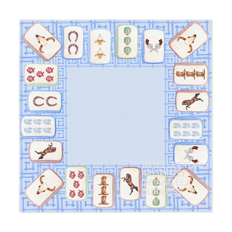 Texas Mahjong Tablecloth, Hostess Gift, 55x55, Horse Guns Bluebonnet Bandana Horseshoe Longhorn Cactus, Western Costal Cowgirl Game Night image 1