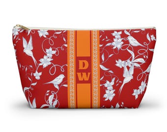 Monogrammed Mahjong Tile Bag: Chinoiserie Travel Pouch, Red and Orange, Small and Large