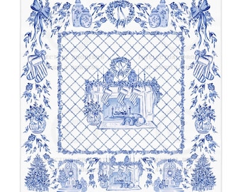 Home for Christmas MAHJONG Tablecloth, Size 55 x 55, Chinoiserie Game Night