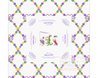 Mardi Gras MAHJONG Tablecloth, Size 55 x 55, Beginner Charleston Rules, New Orleans Style