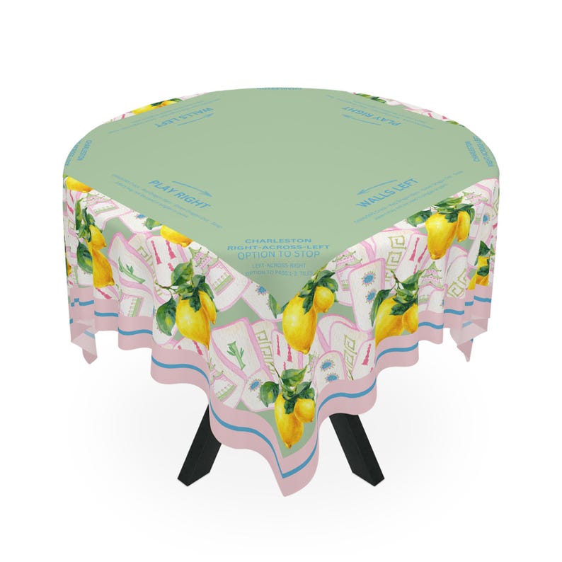 Citrus Lemons Mahjong Tablecloth, Tile Game Hostess Gift 55x55, Charleston Rules, Beginner Friendly afbeelding 4