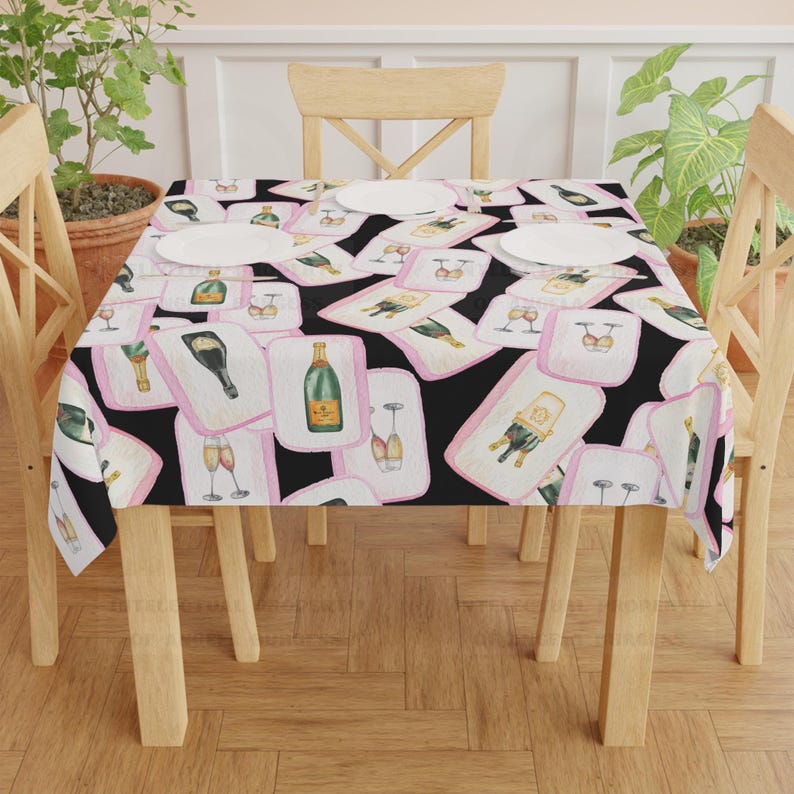 Happy New Year Champagne Tiles MAHJONG Tablecloth, 55 x 55, Game Night image 1