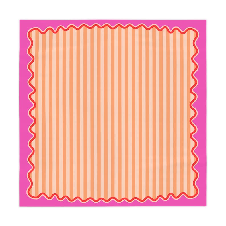 Orange Stripe Pink Waves MAHJONG Tablecloth, Size 55 x 55, Game Night image 3