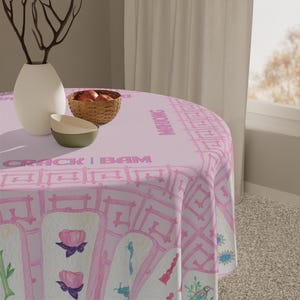 Mahjong Game Night Tablecloth, Hostess Gift, 55x55, Tiles Table Cover, Pink Bamboo, West Palm Beach Style, Mahj Prize image 5