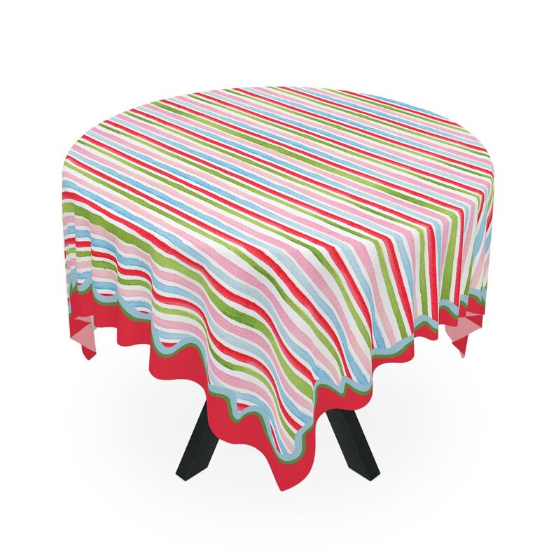 Holly Jolly Stripes MAHJONG Tablecloth, Size 55 x 55, Christmas Holiday image 3
