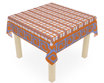 Blue Tiles Mahjong Tablecloth, Tile Game Hostess Gift 55x55, Bamboo Boarder, Charleston Rules, Chinoiserie, Grandmilliennial Design