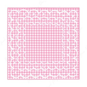 Game Night Pink Gingham Mahjong Tablecloth | Scalloped Doodle Table Cover | 55 in x 55 in