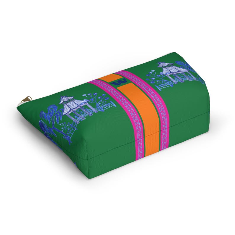 Monogrammed Green Pagoda Mahjong Tile Bag: Chinoiserie Travel Pouch, Small and Large image 5