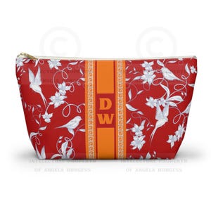 Monogrammed Mahjong Tile Bag: Chinoiserie Travel Pouch, Red and Orange, Small and Large