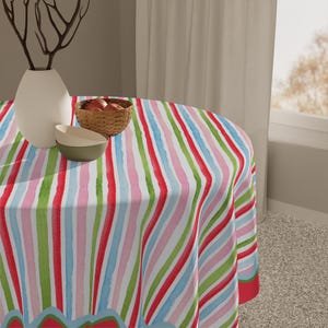 Holly Jolly Stripes MAHJONG Tablecloth, Size 55 x 55, Christmas Holiday image 5