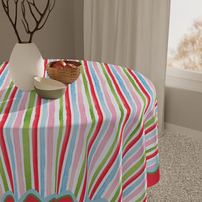 Holly Jolly Stripes MAHJONG Tablecloth, Size 55 x 55, Christmas Holiday image 5