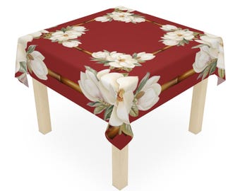 Red Magnolia MAHJONG Tablecloth, 55 x 55, Game Night, Bunco, Keno, Poker