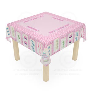 Mahjong Game Night Tablecloth, Hostess Gift, 55x55, Tiles Table Cover, Pink Bamboo, West Palm Beach Style, Mahj Prize image 2