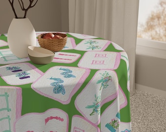 Mahjong Tablecloth, Game Night Hostess Gift 55x55, Blue Green Beach Vibe, Mahj, table Cover, Home Decor, Hostess Gift