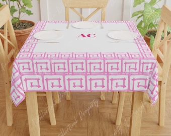 Pink Bamboo MAHJONG Tablecloth, Size 55 x 55, Game Night, Palm Beach Style