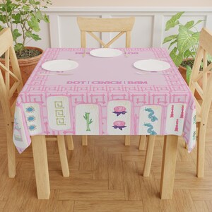 Mahjong Game Night Tablecloth, Hostess Gift, 55x55, Tiles Table Cover, Pink Bamboo, West Palm Beach Style, Mahj Prize image 4