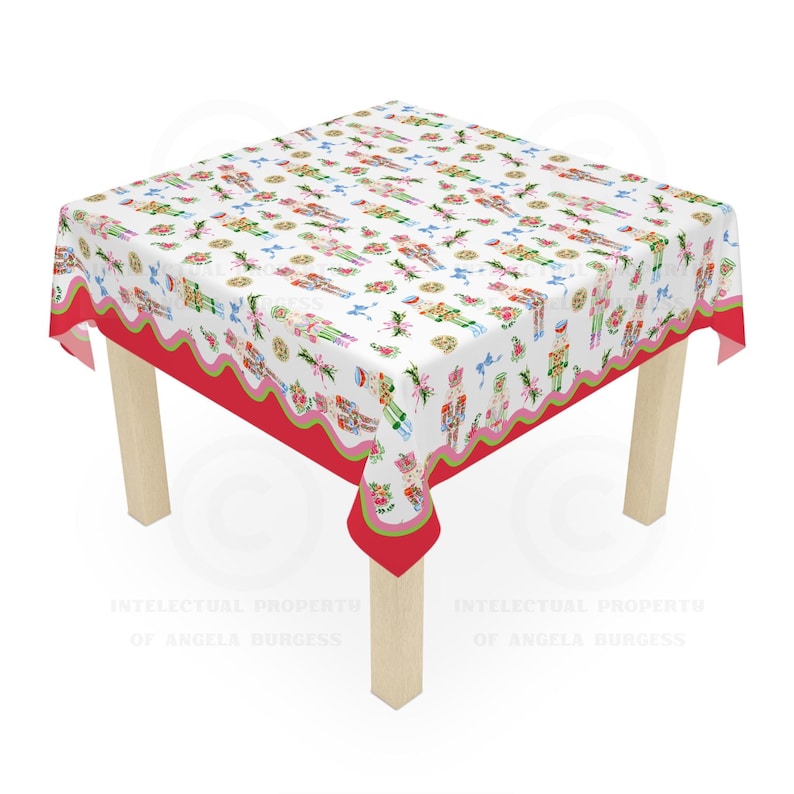 Preppy Nutcrackers MAHJONG Tablecloth, Size 55 x 55, Christmas Holiday image 2