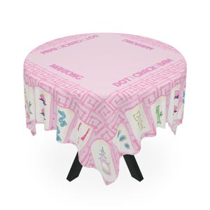 Mahjong Game Night Tablecloth, Hostess Gift, 55x55, Tiles Table Cover, Pink Bamboo, West Palm Beach Style, Mahj Prize image 3
