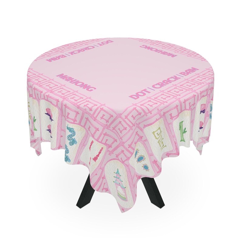 Mahjong Game Night Tablecloth, Hostess Gift, 55x55, Tiles Table Cover, Pink Bamboo, West Palm Beach Style, Mahj Prize image 3