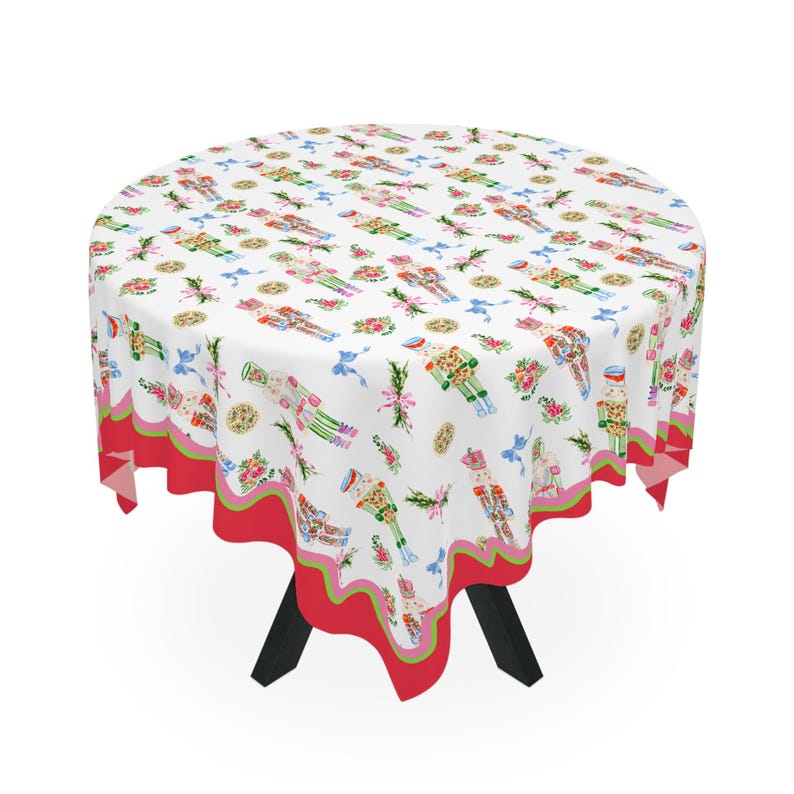 Preppy Nutcrackers MAHJONG Tablecloth, Size 55 x 55, Christmas Holiday image 3