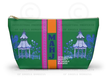 MAHJ Green Pagoda Mahjong Tile Bag: chinoiserie-reisetui, klein en groot