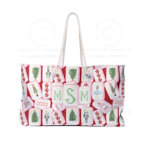 Monogram Christmas Mahjong Tiles Weekender, Personalized Initials, Preppy Large Travel Duffel, Overnight Carry-On, Shoulder Handbag