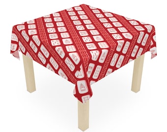 Red Chinoiserie Mahjong Tile Tablecloth, Grandmillennial Table Cover, Hostess Gift, Game Night, West Palm Beach Style, Preppy Bamboo