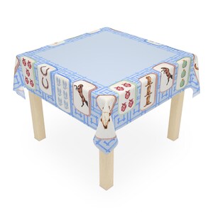 Texas Mahjong Tablecloth, Hostess Gift, 55x55, Horse Guns Bluebonnet Bandana Horseshoe Longhorn Cactus, Western Costal Cowgirl Game Night image 3