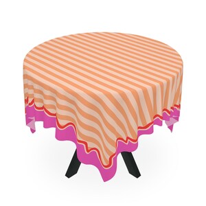 Orange Stripe Pink Waves MAHJONG Tablecloth, Size 55 x 55, Game Night image 2