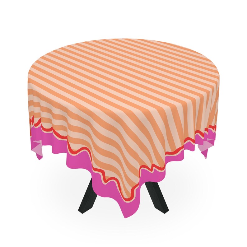 Orange Stripe Pink Waves MAHJONG Tablecloth, Size 55 x 55, Game Night image 2