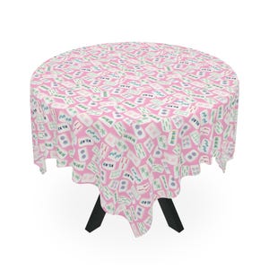 Mahjong Pink Tile Game Night Tablecloth, Hostess Gift, 55x55, and Preppy Table Cover, Mahj Prize, West Palm Beach Style image 4