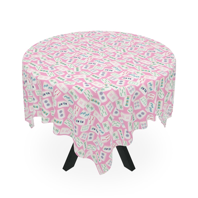 Mahjong Pink Tile Game Night Tablecloth, Hostess Gift, 55x55, and Preppy Table Cover, Mahj Prize, West Palm Beach Style image 4