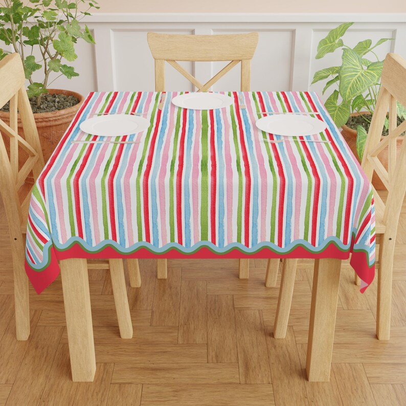 Holly Jolly Stripes MAHJONG Tablecloth, Size 55 x 55, Christmas Holiday image 4