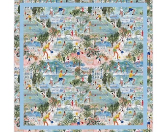 Whimsical Watercolor Pickleball Tennis MAHJONG Tablecloth, Mahjong, Size 55 x 55